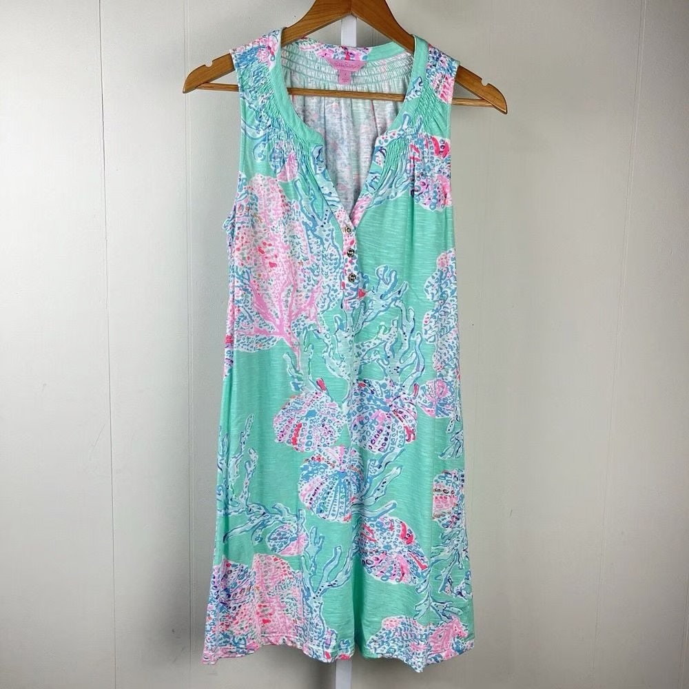 Lilly Pulitzer Women’s Medium Minty Fresh Fansea Pink Coral Essie Beach Dress